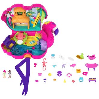 Polly Pocket Fenicottero Mega Party Cofanetto Playset con 26 accessori