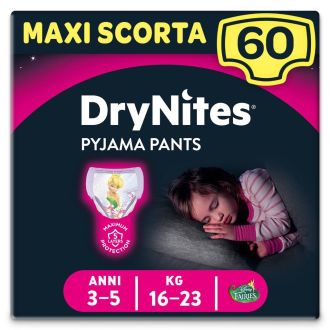 Huggies Drynites Mutandine per Bambina 3-5 anni Maxi Confezione da 60 Mutandine