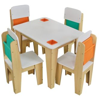 Kidkraft Set tavolo in legno con tasche portaoggetti e 4 sedie